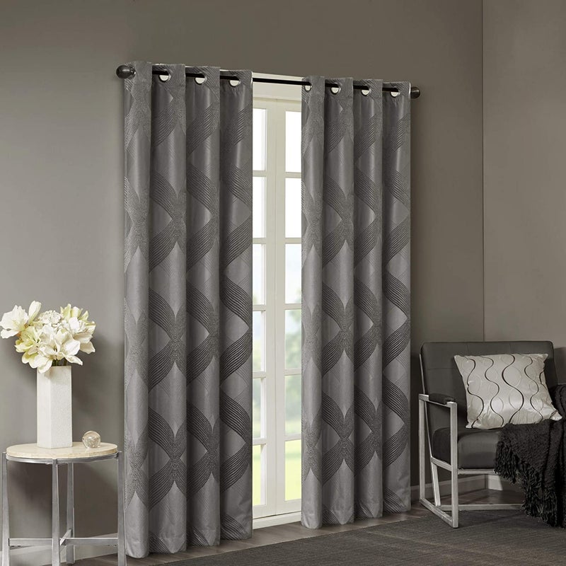 SUNSMART Sun Smart Bentley Total Blackout Curtains Window, Ogee Knitted Jacquard, Grommet Top Living Room Decor, Thermal Insulated Light Blocking Drape for Bedroom and Apartments 50x84, Charcoal - Image 2
